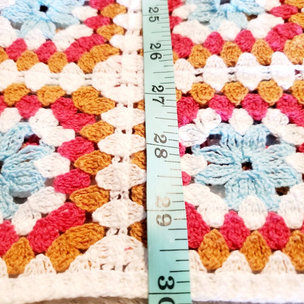 Y2K Crochet Granny Square Dress Large Boho Coastal Retro Knit - Picture 7 of 11